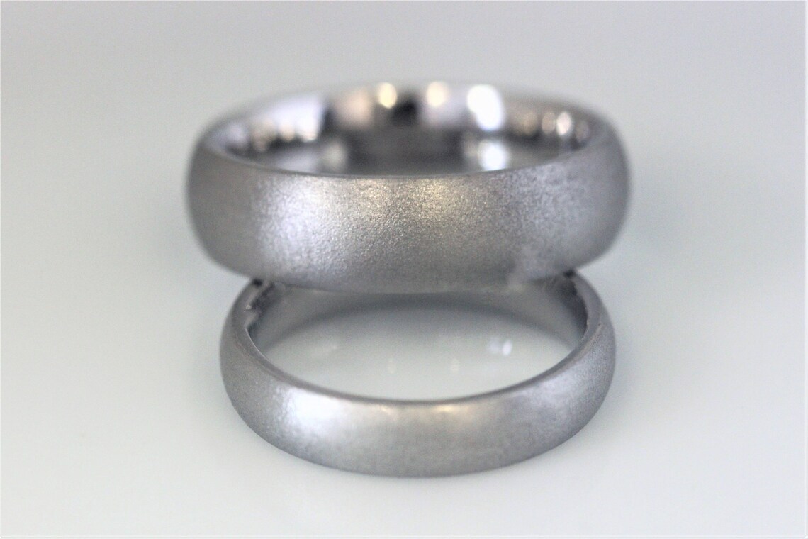 Palladium set of wedding rings frosted exterior finish his | Etsy