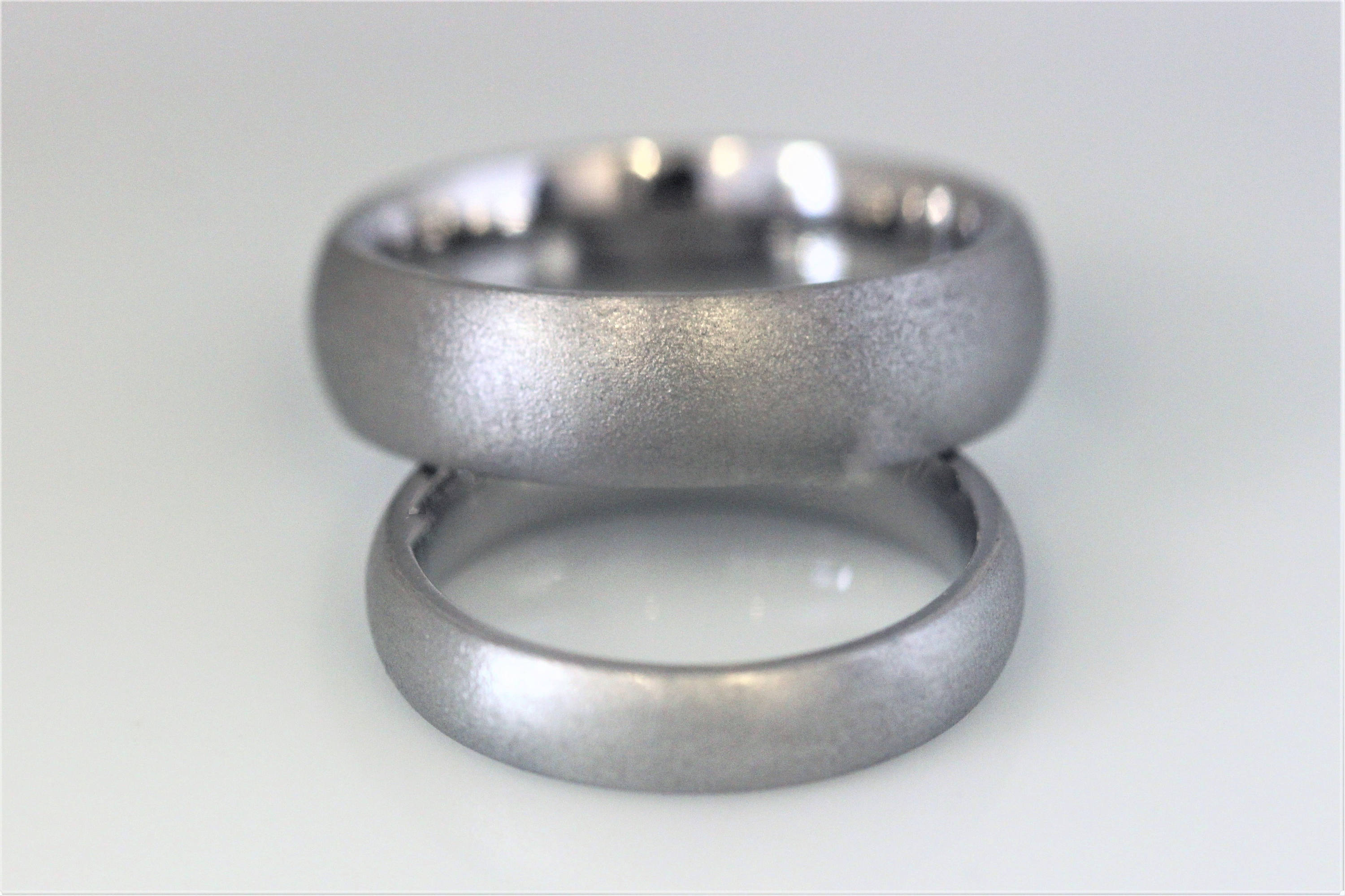 Palladium set of wedding rings frosted exterior finish his | Etsy