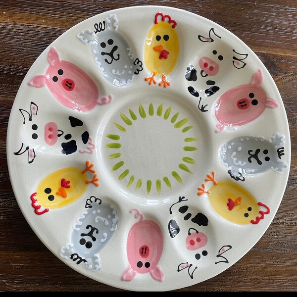 Deviled Egg Plate - Farm Animals, Cow, Rooster, Sheep, Pig