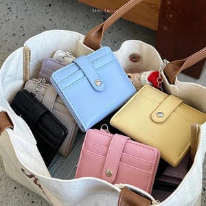 CHALIS - Mini billetera Seoul, billetera con tarjetero para mujer, billetera de piel sintética para mujer, billetera triple, tarjetero de identificación, regalo para mujer