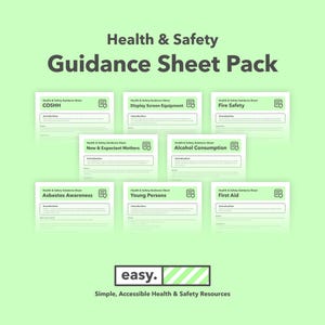 Ensemble de feuilles d'orientation en matière de santé et de sécurité, 18 sujets, législation en matière de santé et de sécurité dans un format facilement digestible, également utilisé comme exposé sur la sécurité ou présentation de la boîte à outils