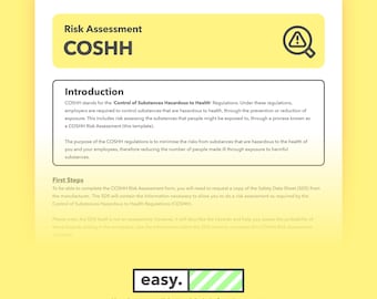 COSHH Risk Assessment Template for Businesses, Ready To Use Health and Safety, Identify Risks of Hazardous Substances, Improve Precautions