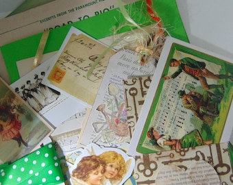 Junk Journal Green Theme Ephemera Pocket Mixed Media Collage