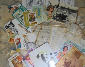 Ephemera kit Junk Journal  Supplies Mixed Media Collage Altered Books  60+ pieces