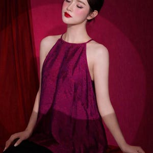 Vietnamese Yếm Halter Top: Brocade Silk Lotus Photo Shoot Outfit