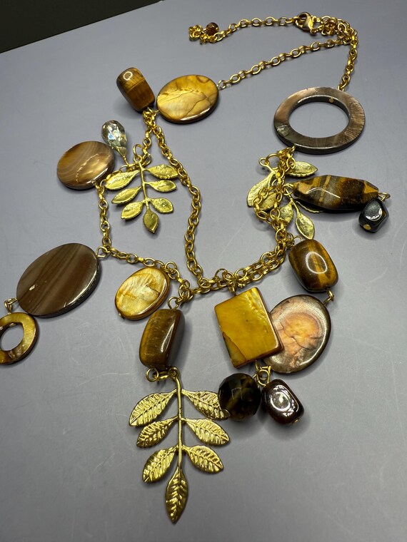 Faceted Tiger’s Eye Beaded Bib Statement Necklace… - image 3