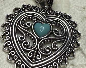 Vintage Faux Turquoise Heart Necklace