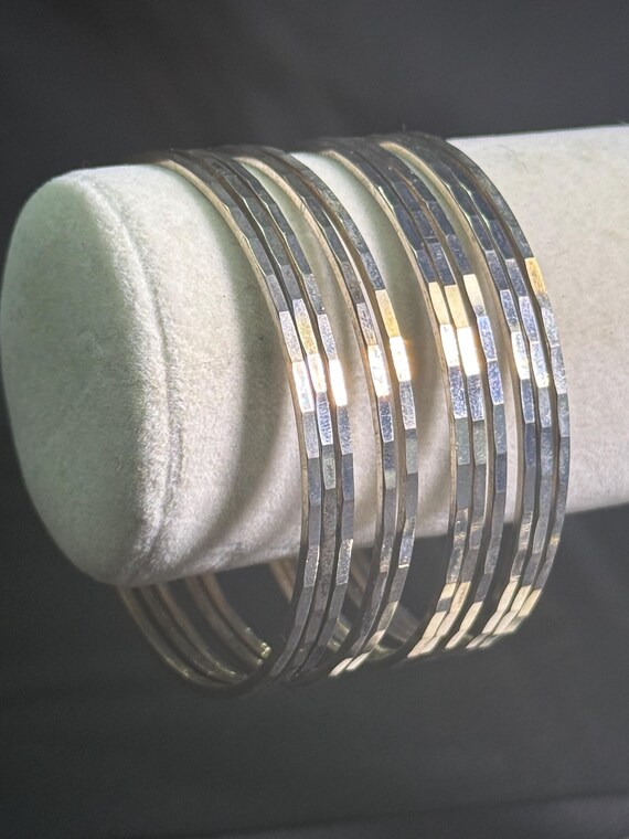 11 Vintage Hammered Sterling Silver Stacking Bangles Bracelets Set