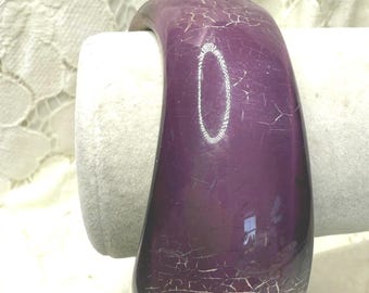 Lucite Large Chunky Purple Marble Bangle Wide, Vintage