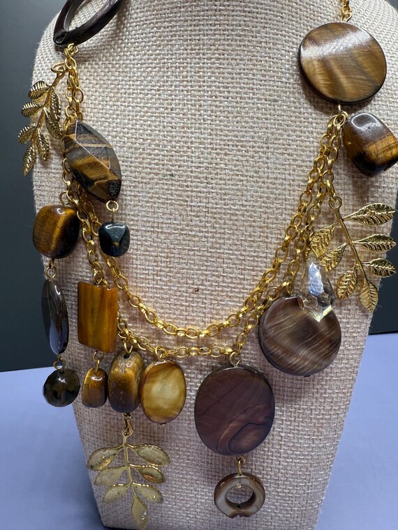 Faceted Tiger’s Eye Beaded Bib Statement Necklace… - image 1