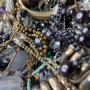 Vintage to Modern Jewelry Lot of 10 Mystery Items Rhinestone Crystal Silver & Gold Tone Chains Necklaces Bracelets Earrings Brooches