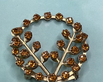 Seltene Vintage unsignierte runde Brosche Pin Prong Set gelbe Strasssteine Goldton 2,5 ”