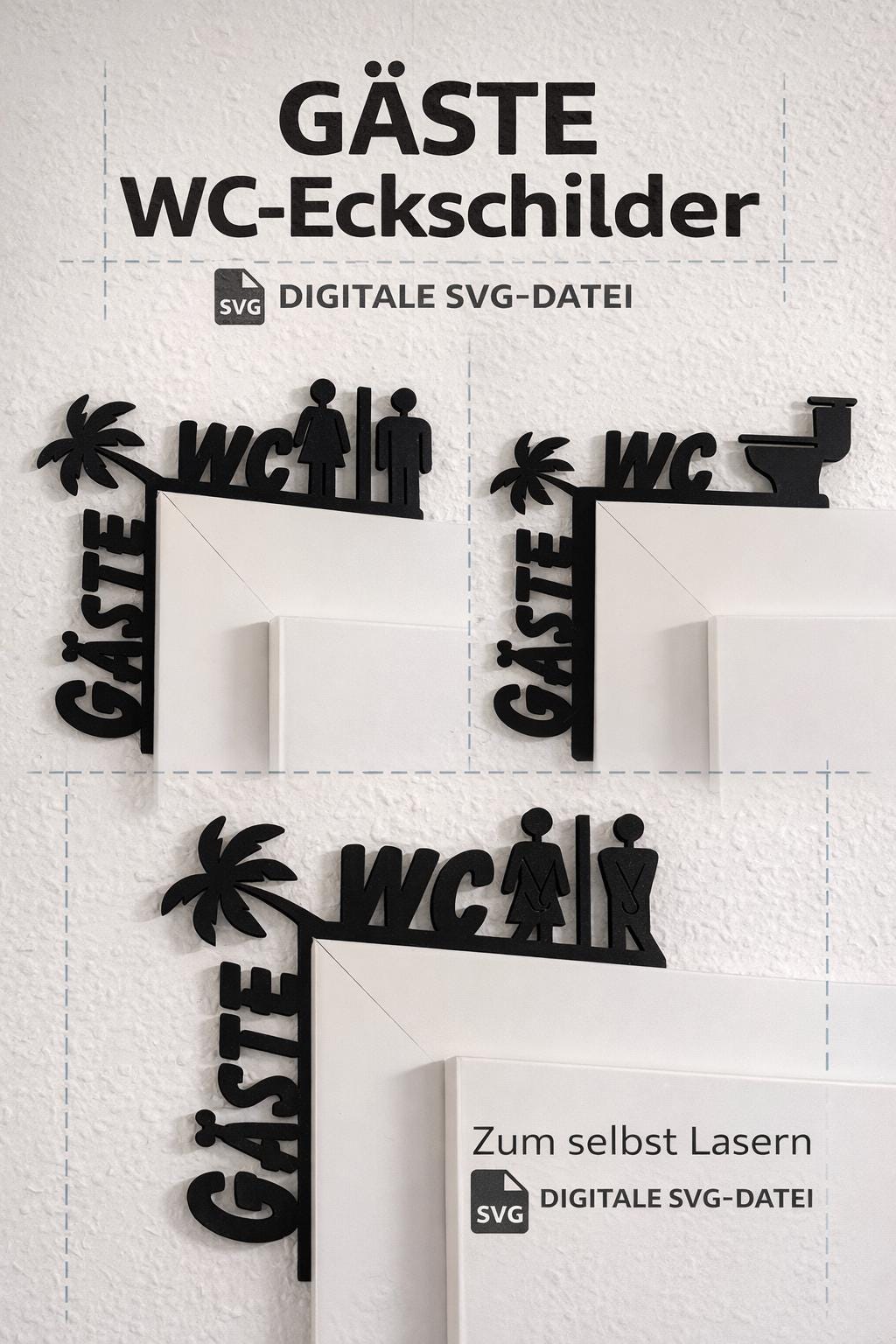 Wc Hand Sign Door Topper WC Sign SVG Bundle – 3 Guest WC Signs – Laser File Toilet ...