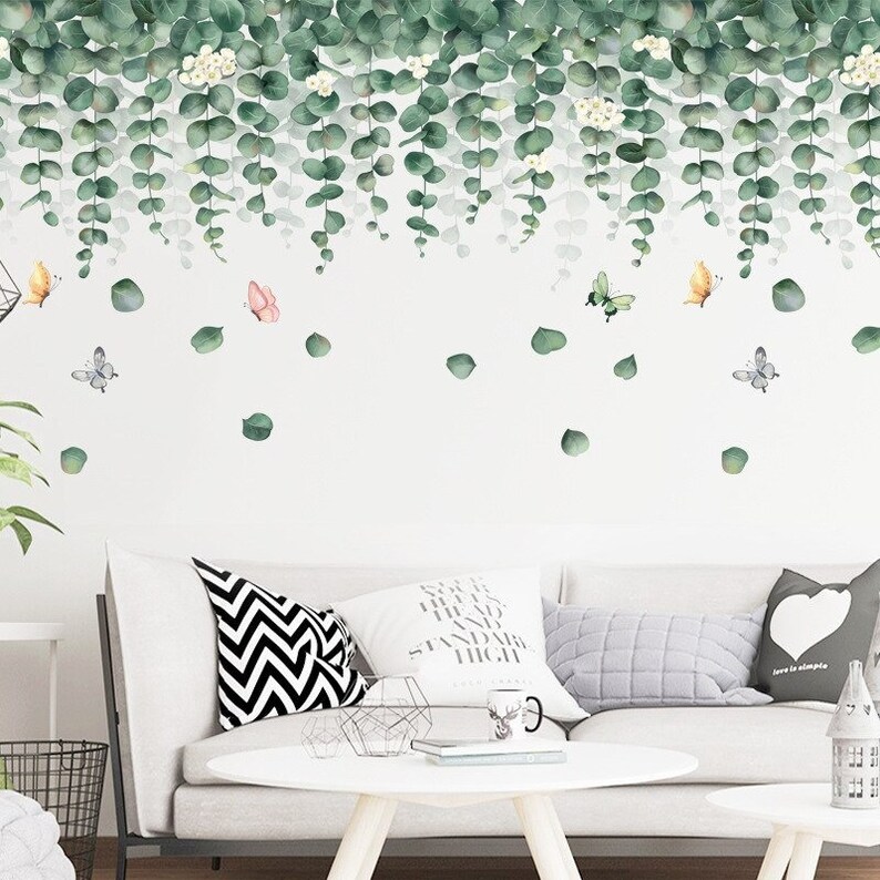 Green Leaves Wall Stickers Green Leaf Wall Decal Vinyl Etsy