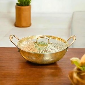 Brass Wok with Lid: Traditional Indian Kadhai
