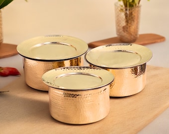 Tin Lined Brass Cooking Pot, Handmade Indian Handi, Traditional Heritage Kitchen Cookware