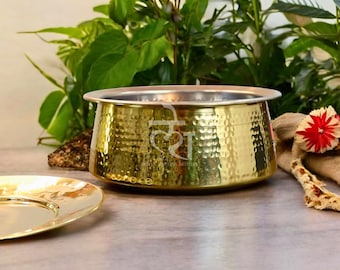Brass Cooking Handi with Lid | Indian Biryani Pot |Tin Lined Brass Vesse l Wedding favours | Housewarming Gifts