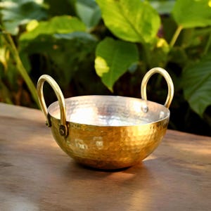 Wok / Revestido de latón y estaño / Hecho a mano / Kadai indio / Utensilios de cocina pequeños