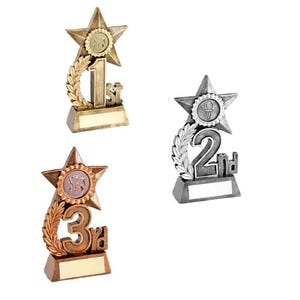 Gold, silver, Bronze Leaf And Star Award With Athletics Insert And Plate 1St 6.25in, 2Nd 5.5in, 3Rd 4.75in