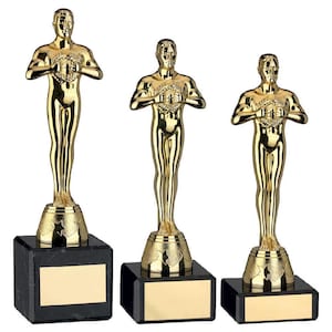 Gold Plastic Achievement Figure On Black Marble Trophy - 6.75in, 7.25in, 8in