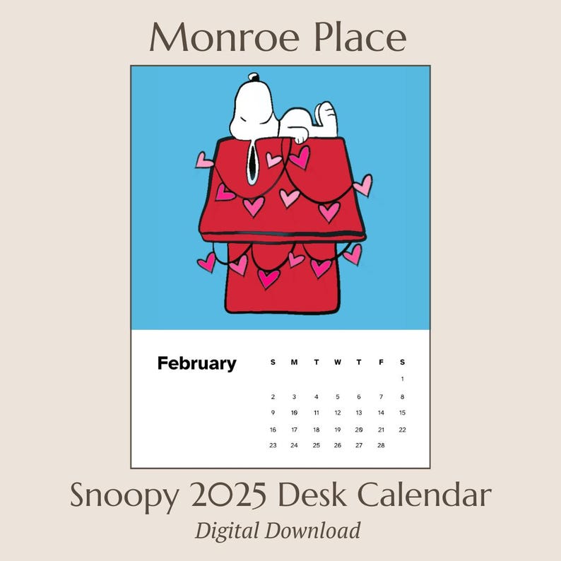 Snoopy 2025 Printable Desk Calendar Digital Download Etsy