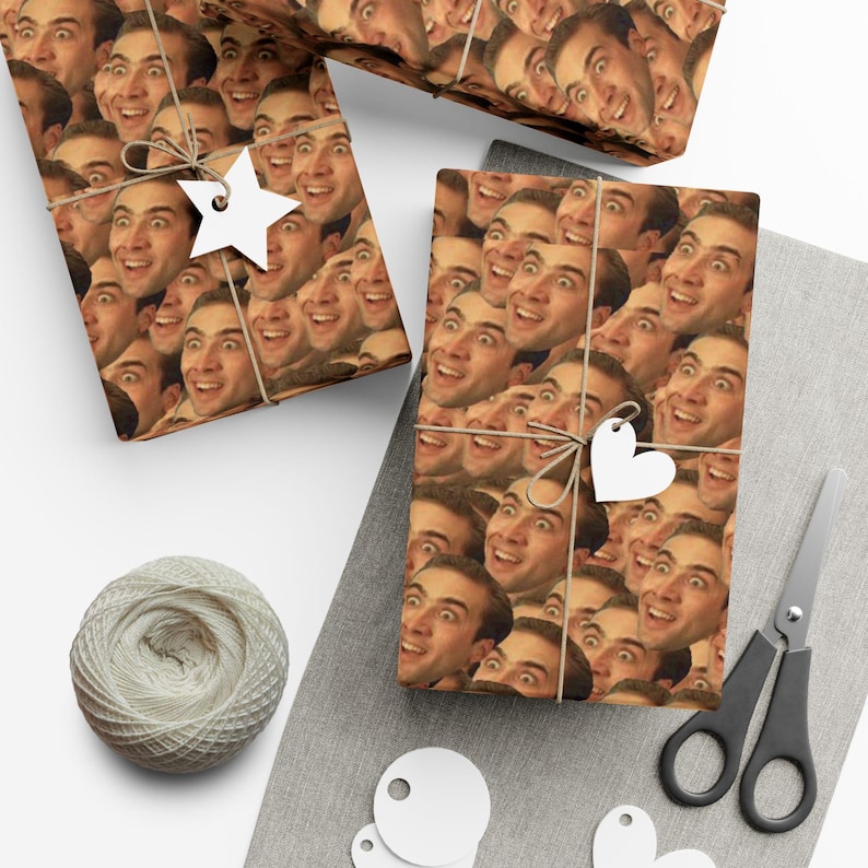 Wrapping Paper, Nicolas Cage Funny Gift Wrap for Christmas, Humorous Holiday Present Wrap, Unique Gift Giving Supplies, Festive Gift immagine 2