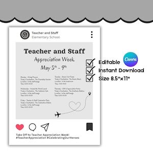 Teacher Appreciation Week Flyer - Instagram Theme Page, Editable Canva Template, Teacher Appreciation Week, Teacher Appreciation Tags