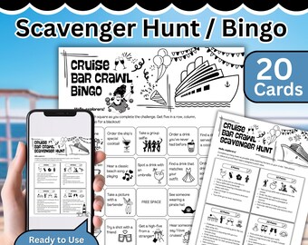 Cruise Bar Crawl Scavenger Hunt and Bingo: Ladies Night Games, Cruise Bachelorette Party