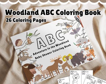 Woodland Animals Baby Shower First ABC Coloring Book: Baby Activity, Farm and Safari Alphabet