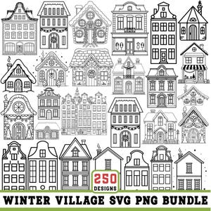 Vinterby SVG-paket | Julstad, hus, skog 250+ designer (digital nedladdning)