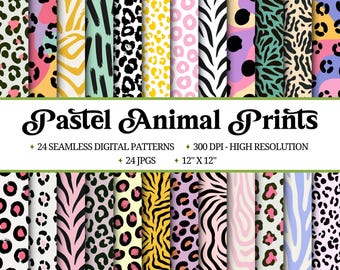 Paquete de patrones sin costuras con estampados de animales en tonos pastel (descarga digital)