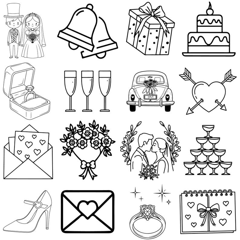 Hand Drawn Wedding Icons SVG Bundle | Bridal Design Set (digital ...