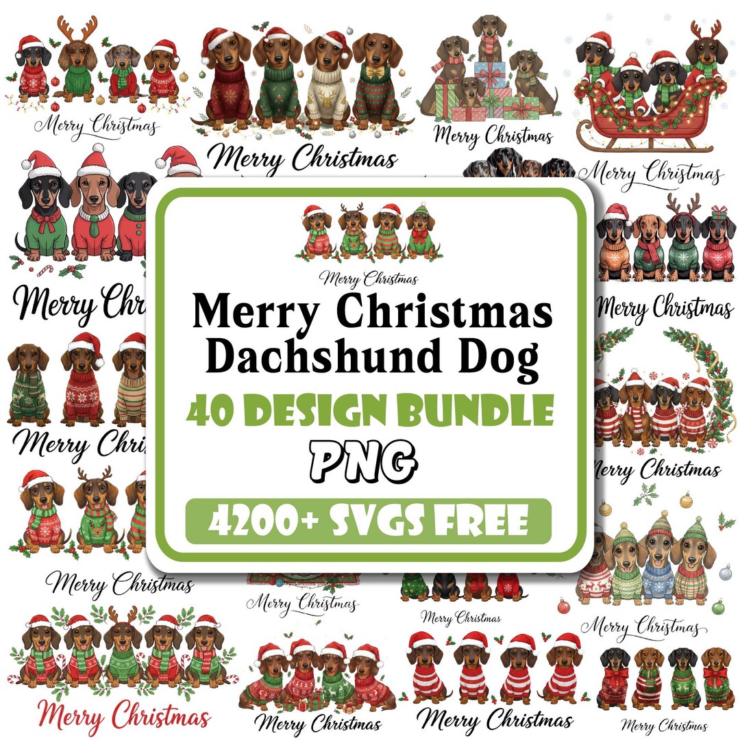 Christmas Dachshund PNG Bundle | Holiday Dog Lover Designs (digital ...