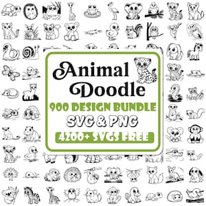 動物落書き SVG バンドル | サファリ動物 SVG | かわいい野生動物デザイン SVG | 線画 | ユニークな落書きデザイン | 農場の動物 SVG | クリエイティブな動物