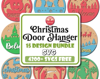 Christmas Door Hanger SVG Laser Cut Bundle (Digital Download)