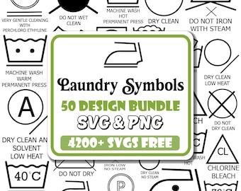 Pacchetto di simboli per il bucato in formato SVG: icone con istruzioni di lavaggio e cura (download digitale)