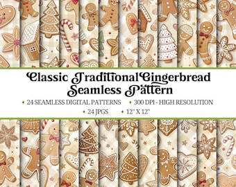 Paquete de patrones sin costuras de pan de jengibre: Papel digital navideño (descarga digital)