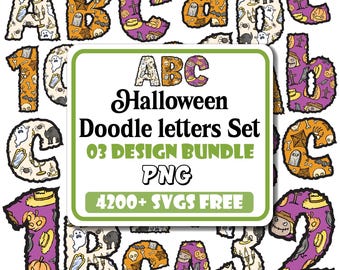 Lot Halloween Doodle Letters PNG : alphabet effrayant (téléchargement numérique)