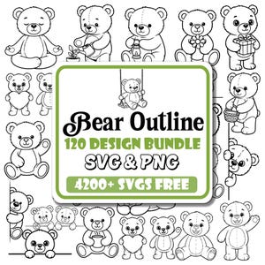 Pacote de SVGs com Contorno de Urso | SVG de Monograma Dividido de Urso | SVG de Rosto de Urso Fofo | SVG de Urso de São Valentim | SVG de Cabeça de Urso | SVG de Ursinho de Pelúcia Fofo | SVG de Silhueta de Urso