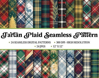 Tartan Plaid Seamless Pattern Bundle | Checkered Background Paper (Digital Download)