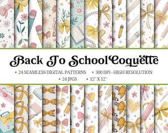 Back to School Seamless Pattern | Bows, Stationery (Digital Download)