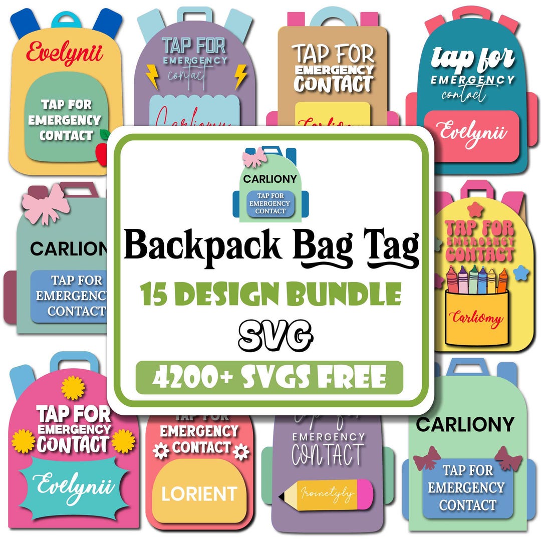 Laser Cut Backpack Tag SVG Bundle: Bag ID, Name Tag Templates (digital ...