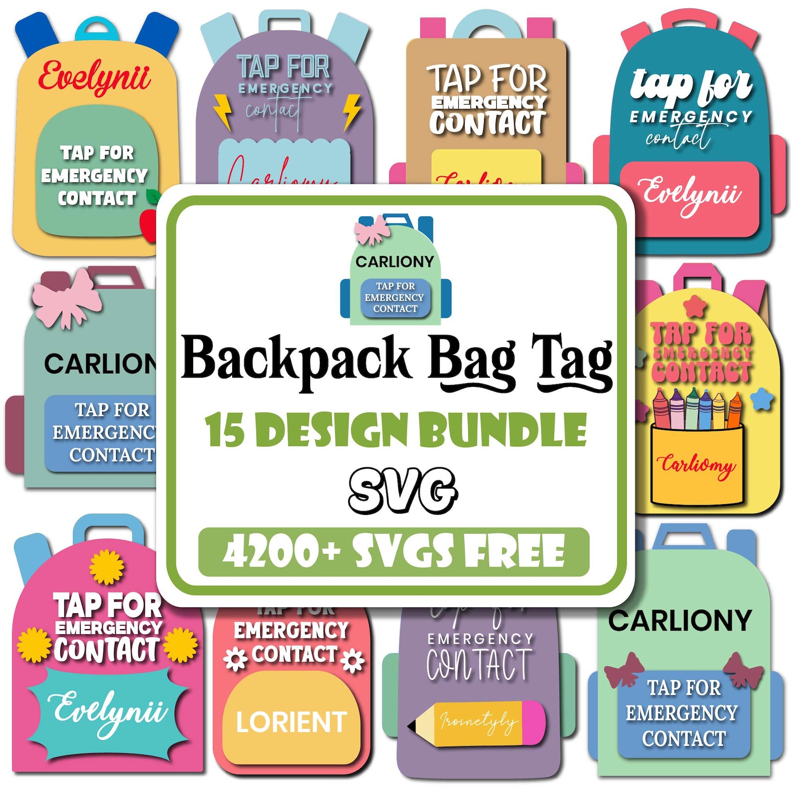 Laser Cut Backpack Tag SVG Bundle: Bag ID, Name Tag Templates (digital ...