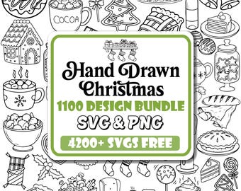 Pacote de SVGs de Natal desenhados à mão | SVG de Natal | SVG de Natal encantador | Rabiscos de Natal | Festa de Natal | Despedida de solteira | Clipart de Natal