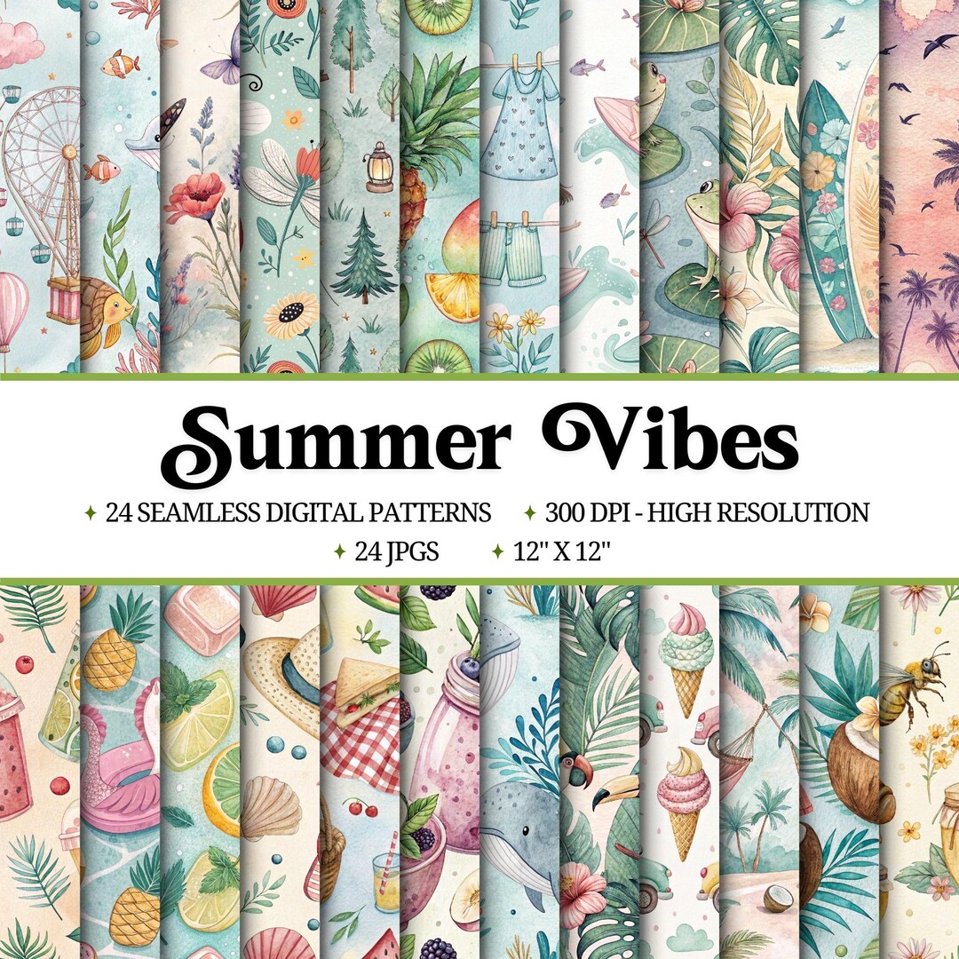 Summer Vibes Seamless Pattern Bundle: Scrapbook Paper (digital Download ...
