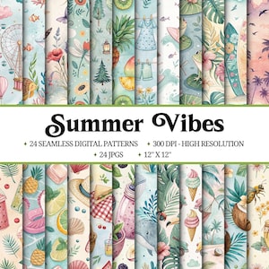 Summer Vibes Seamless Pattern Bundle |Druckbares digitales Papier |Summer Vibes Digitaler Hintergrund |Crafting Digital Paper |Sommer Geschenkpapier