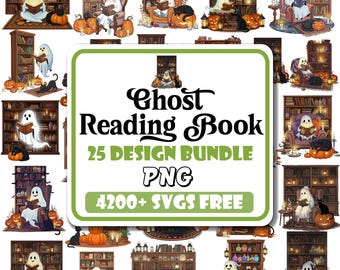 Ghost Reading Book PNG Bundle: Spooky Halloween Designs (Digital Download)