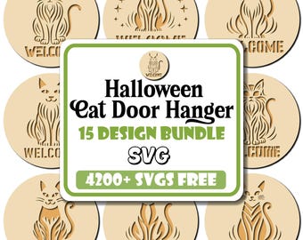 Halloween Cat Door Hanger SVG Bundle | Laser Cut Files