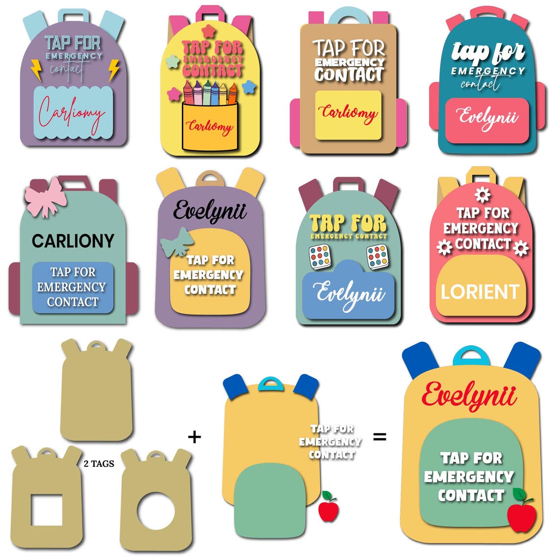Laser Cut Backpack Tag SVG Bundle: Bag ID, Name Tag Templates (digital ...