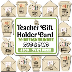 Pacote de porta-cartões-presente para professores, cortado a laser SVG | Porta-cartões-presente SVG | Estojo de madeira para cartões SVG | Cartão-presente para professores SVG | Agradecimento aos professores SVG